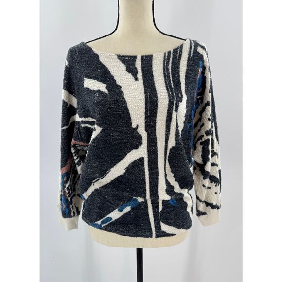 Mother Denim Black White Abstract Sweater Pullover Sweatshirt Cut Medium - Picture 3 of 11
